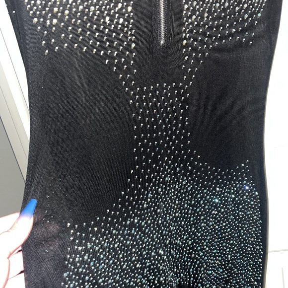 Women’s long sleeve, biker short, 1 piece sheer bodysuit with rhinestones - Picture 9 of 16